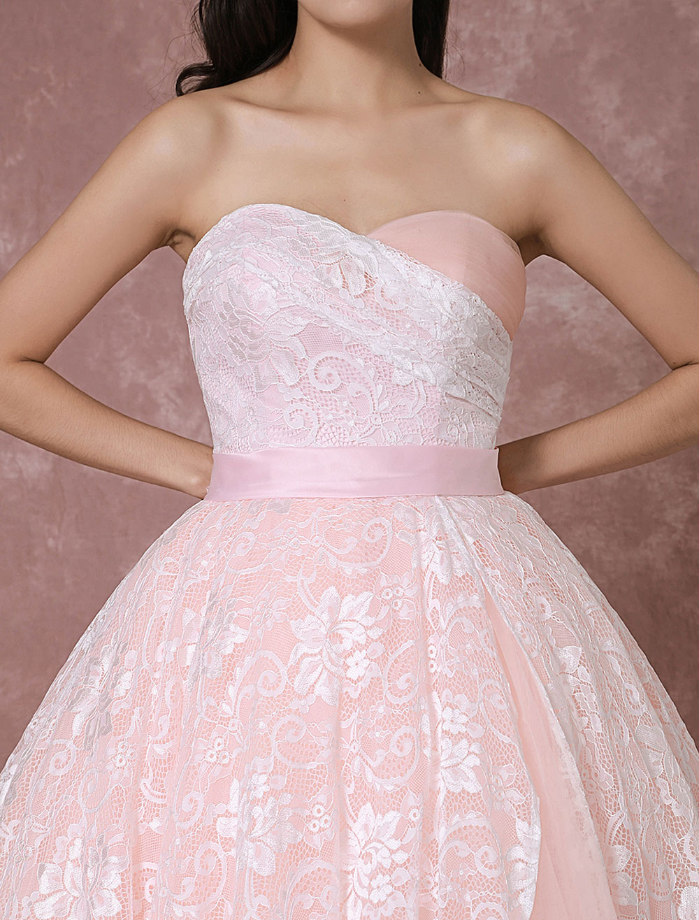 blush lace wedding gown