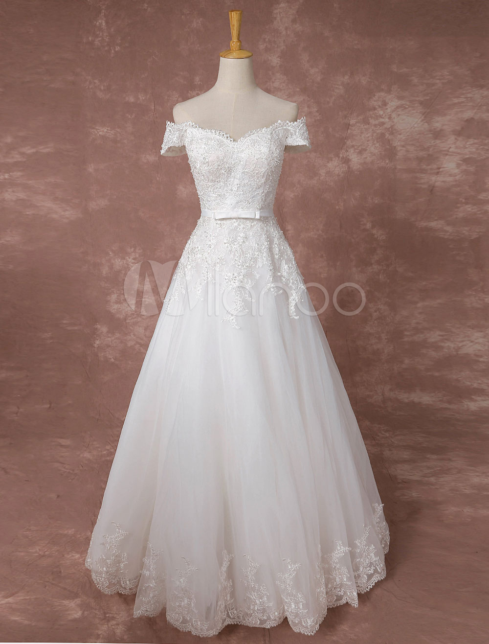 Offtheshoulder Wedding Dress Lace Bridal Gown Floorlength Aline