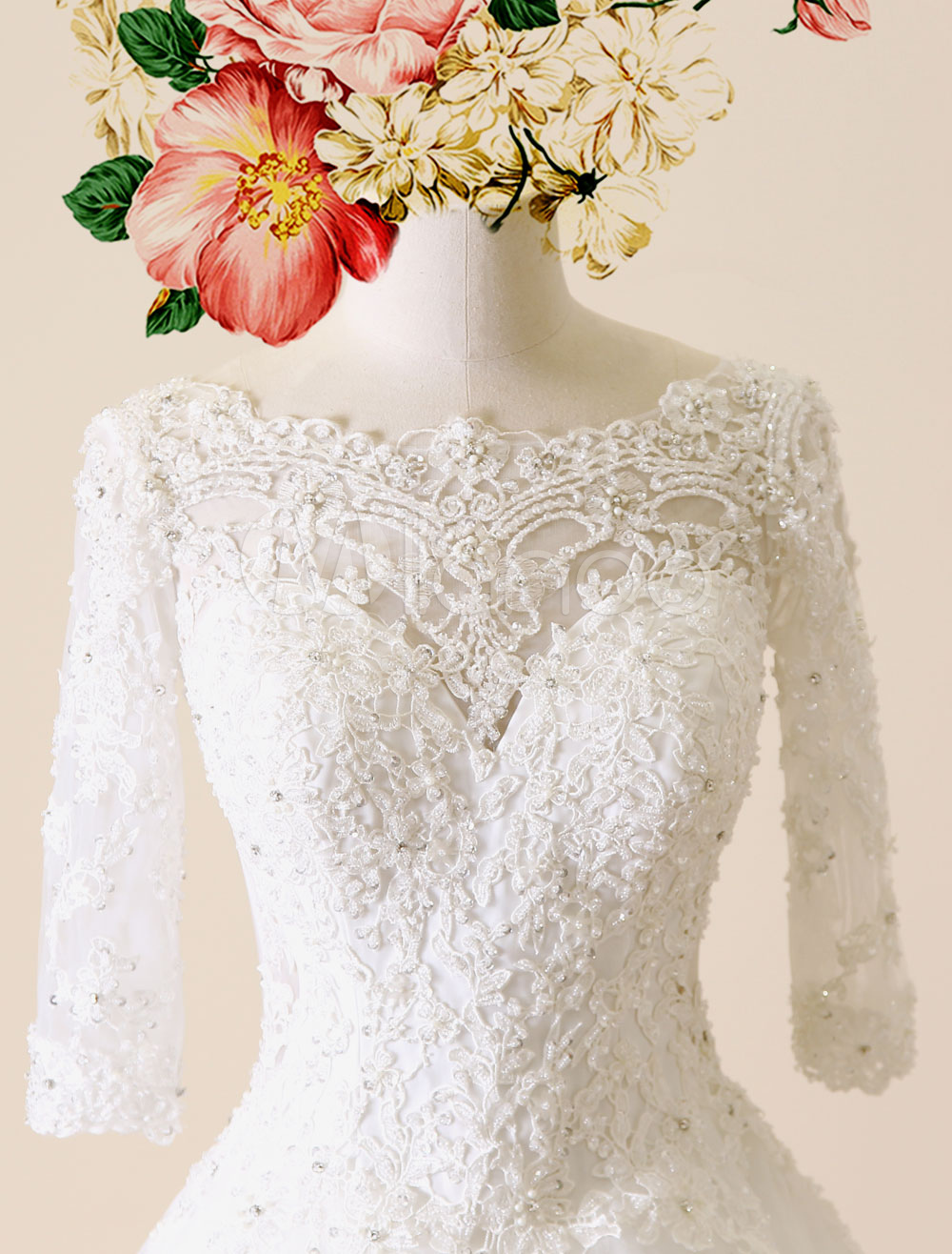 Lace Wedding Dress Backless Bateau Chapel Train Bridal Gown A-line ...