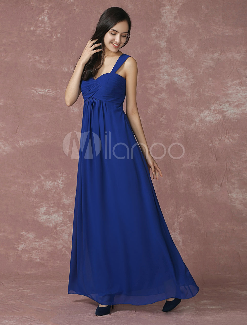 Chiffon Bridesmaid Dress Royal Blue Pleated Sweetheart Strap A Line