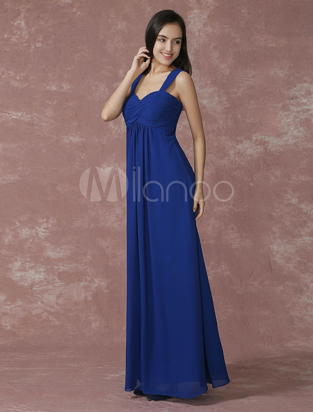 Chiffon Bridesmaid Dress Royal Blue Pleated Sweetheart Strap A Line