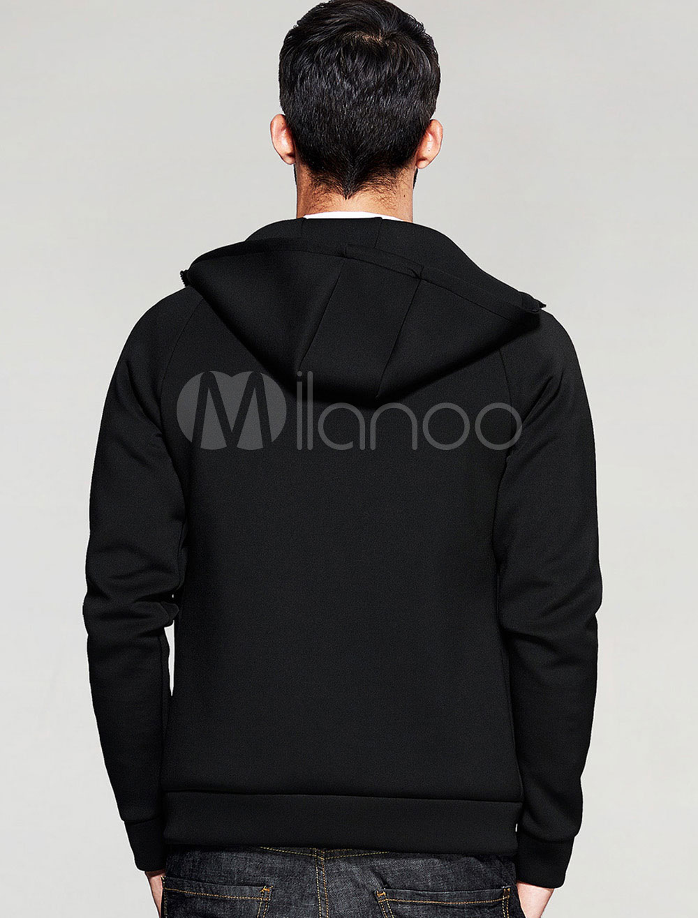 Men's Black Hoodie Zip Up Logo Detail Causal Hooded Jacket - Milanoo.com
