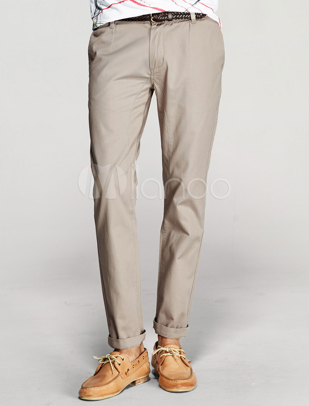 Cotton Khaki Pants Men's Skinny Slim Pants - Milanoo.com