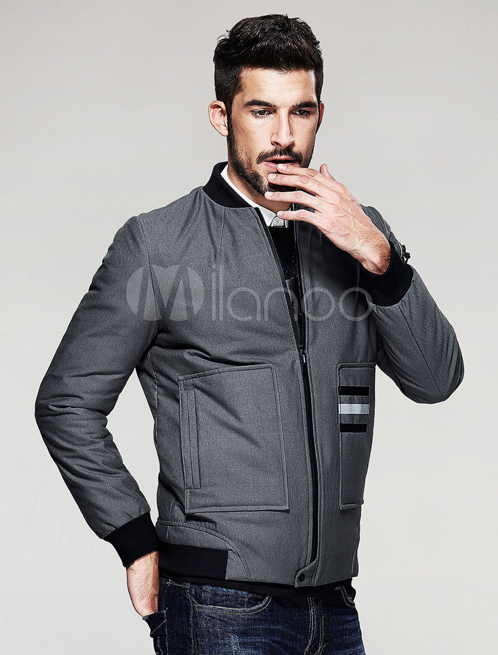grey bomber jacket men outfit