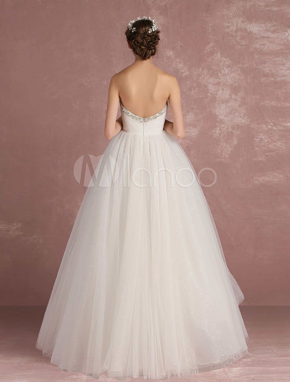 Princess Wedding Dress Tulle Bridal Dress Strapless Backless Beading ...