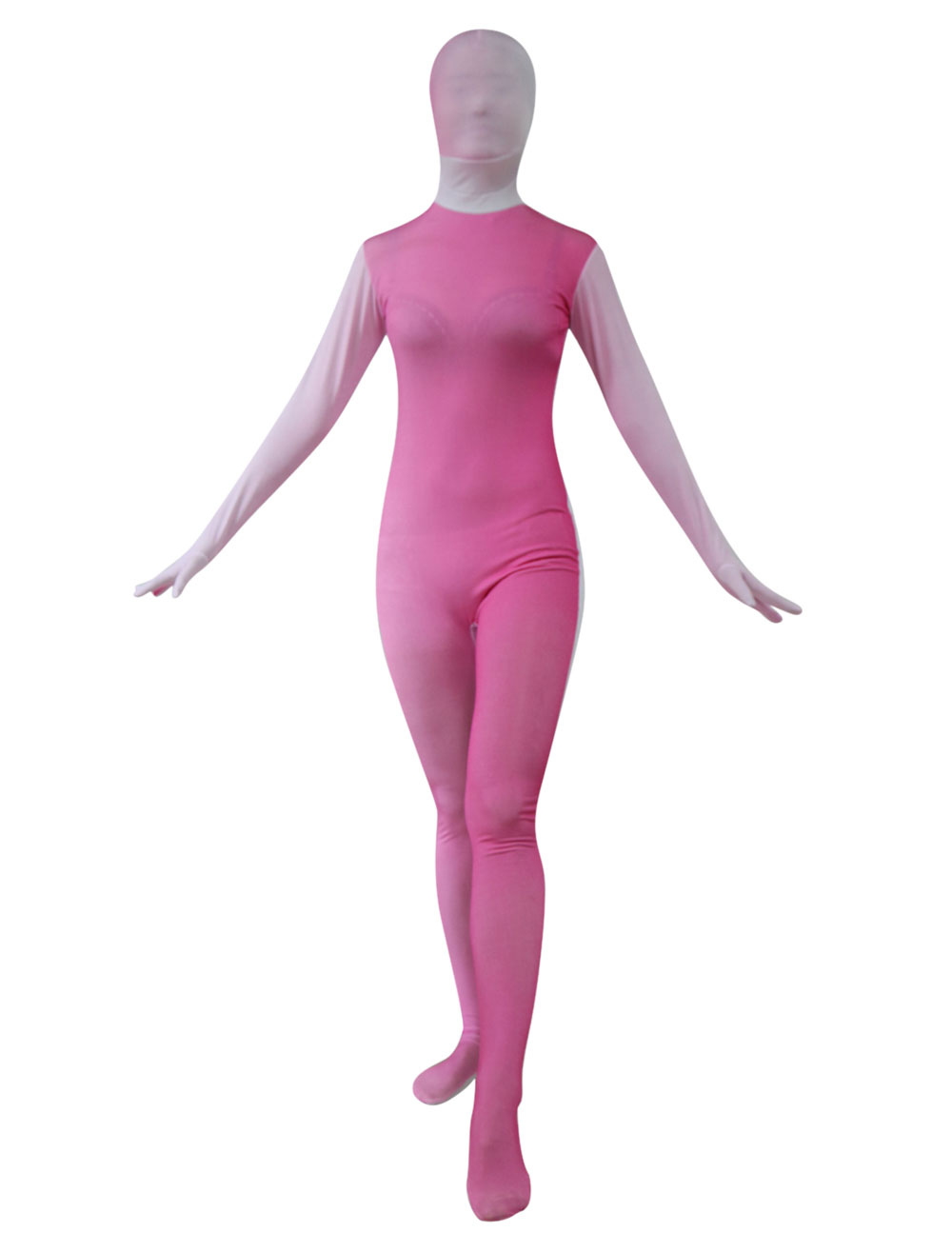 Pink Split Color Zentai Suit Full Body Lycra Spandex Bodysuit For Women Milanoo Com