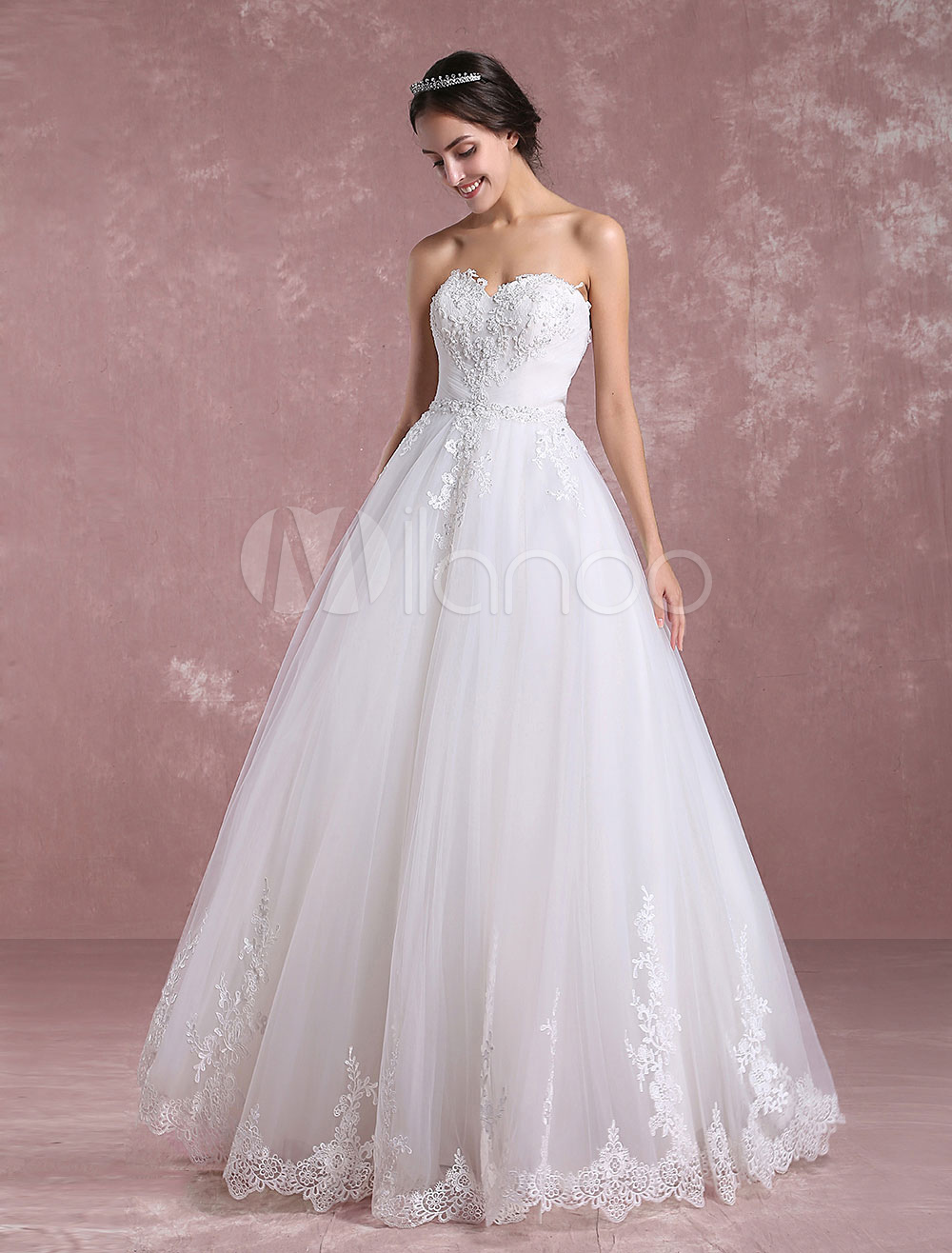 Ivory Wedding Dress Sweetheart Backless Tulle Bridal Dress Strapless ...