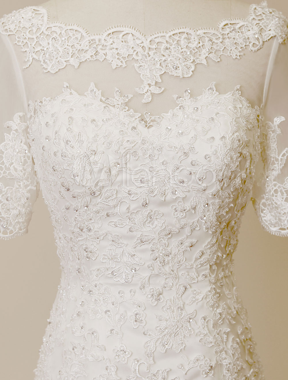 Romantic Long Appliques Backless Lace Mermaid Ivory Wedding Dresses WD140