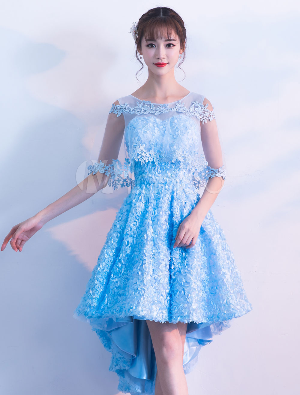 Lace Cocktail Dresses Short High Low Homecoming Dress Half Sleeve Baby ...