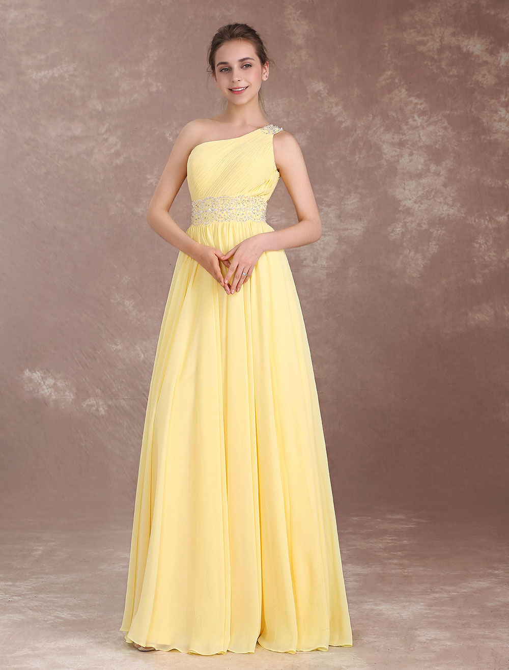 Daffodil One Shoulder Floor Length Long Sleeve Sheath Evening Formal Dress