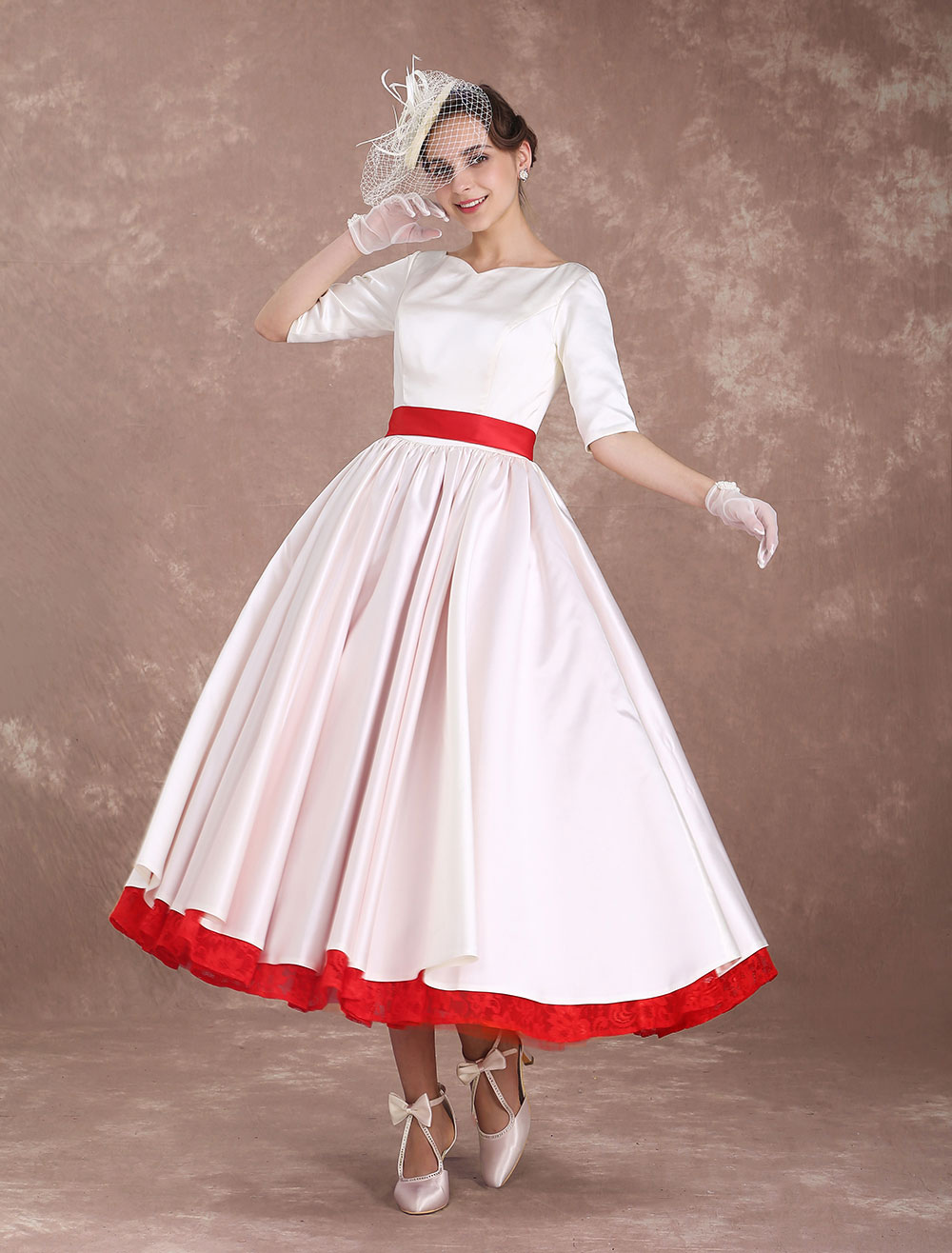 Rockabilly Wedding Dresses Short Vintage Bridal Dress 1950's Satin Half ...