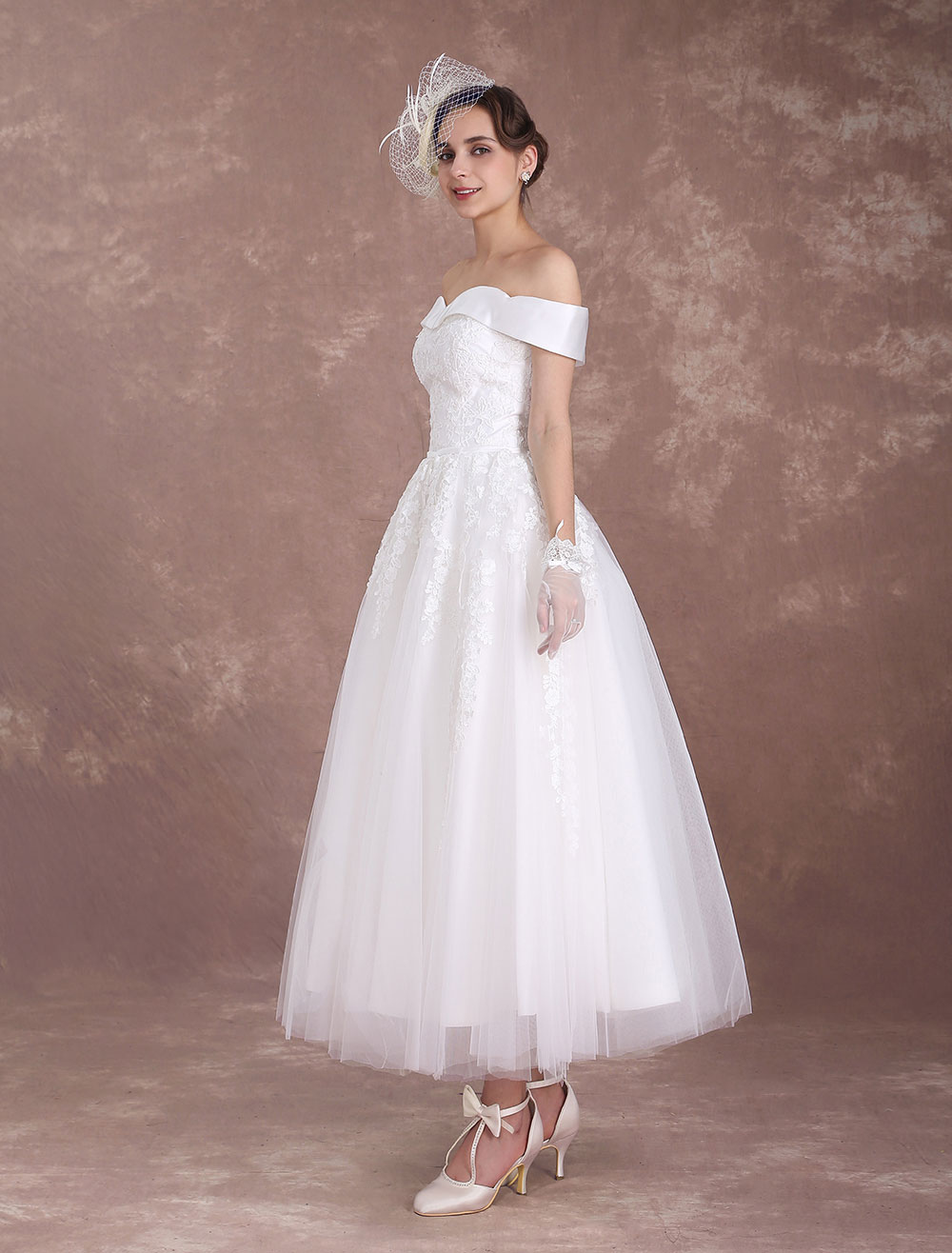 Short Wedding Dresses Off The Shoulder Vintage Bridal Dress 1950's Lace ...