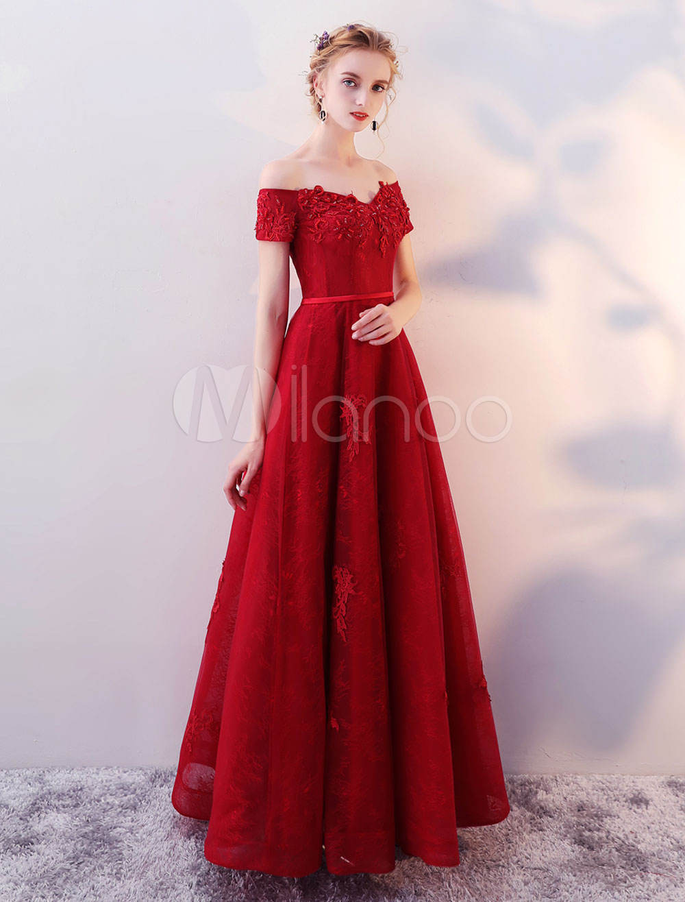 burgundy floor length formal gown