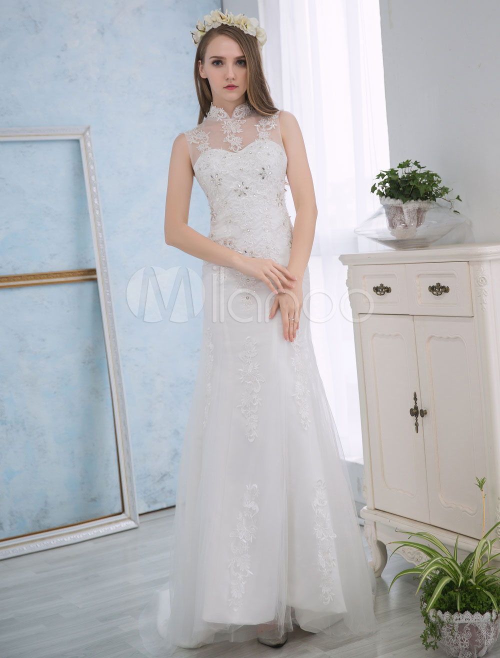 A Line Elfenbein schulterfreies gestuftes Brautkleid aus Tüll main image 1