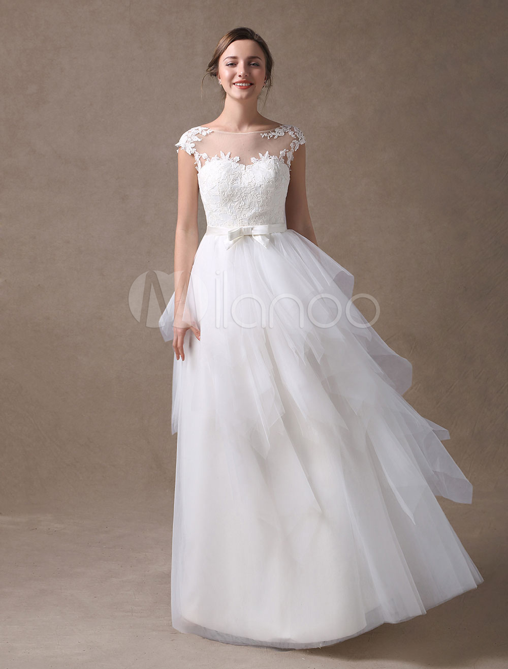 Beach Wedding Dresses Ivory Backless Summer Bridal Gown A Line Tulle