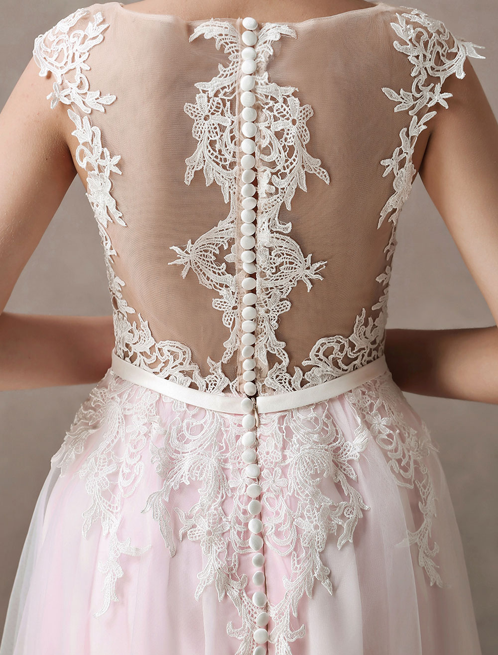 pink lace wedding gown