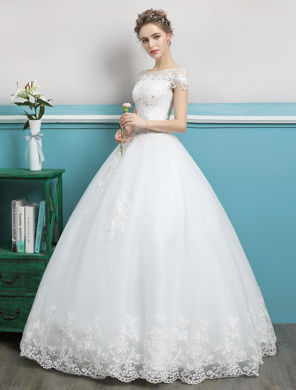 Princess Wedding Dresses Ball Gowns Lace Beaded Ivory Floor Length 