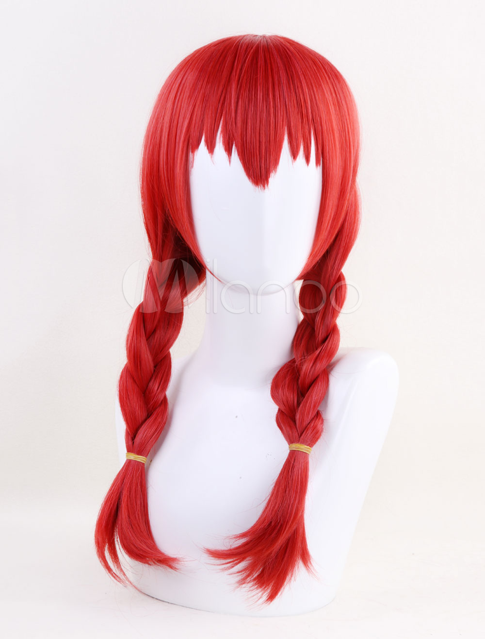 red pigtail cosplay wig