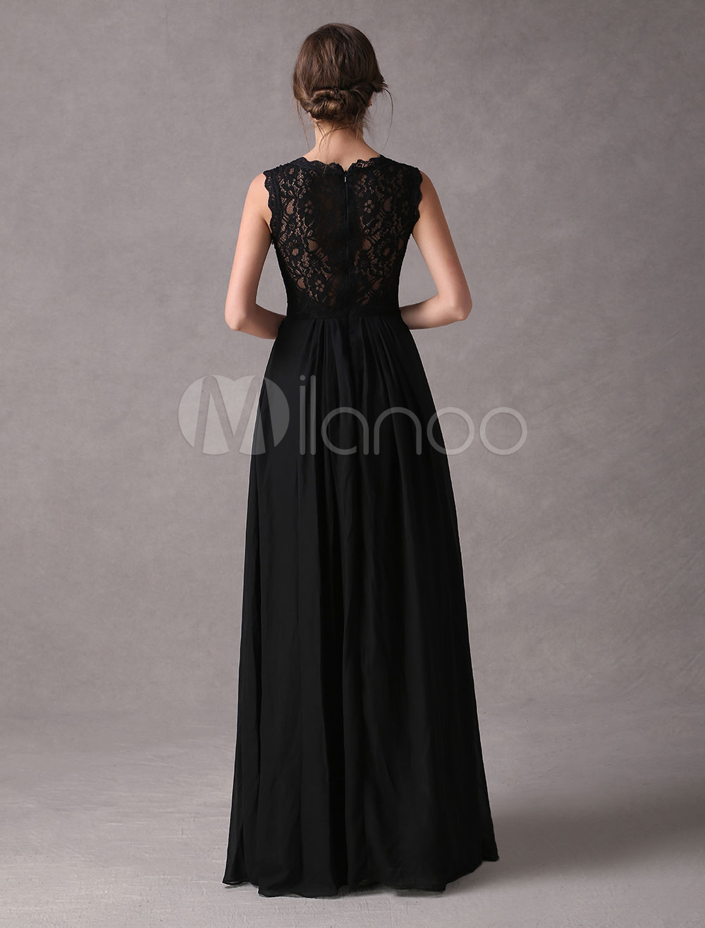 V Neck Black Chiffon Long Beaded Prom Dresses, Black V Neck Long Formal Evening Dresses main image 1