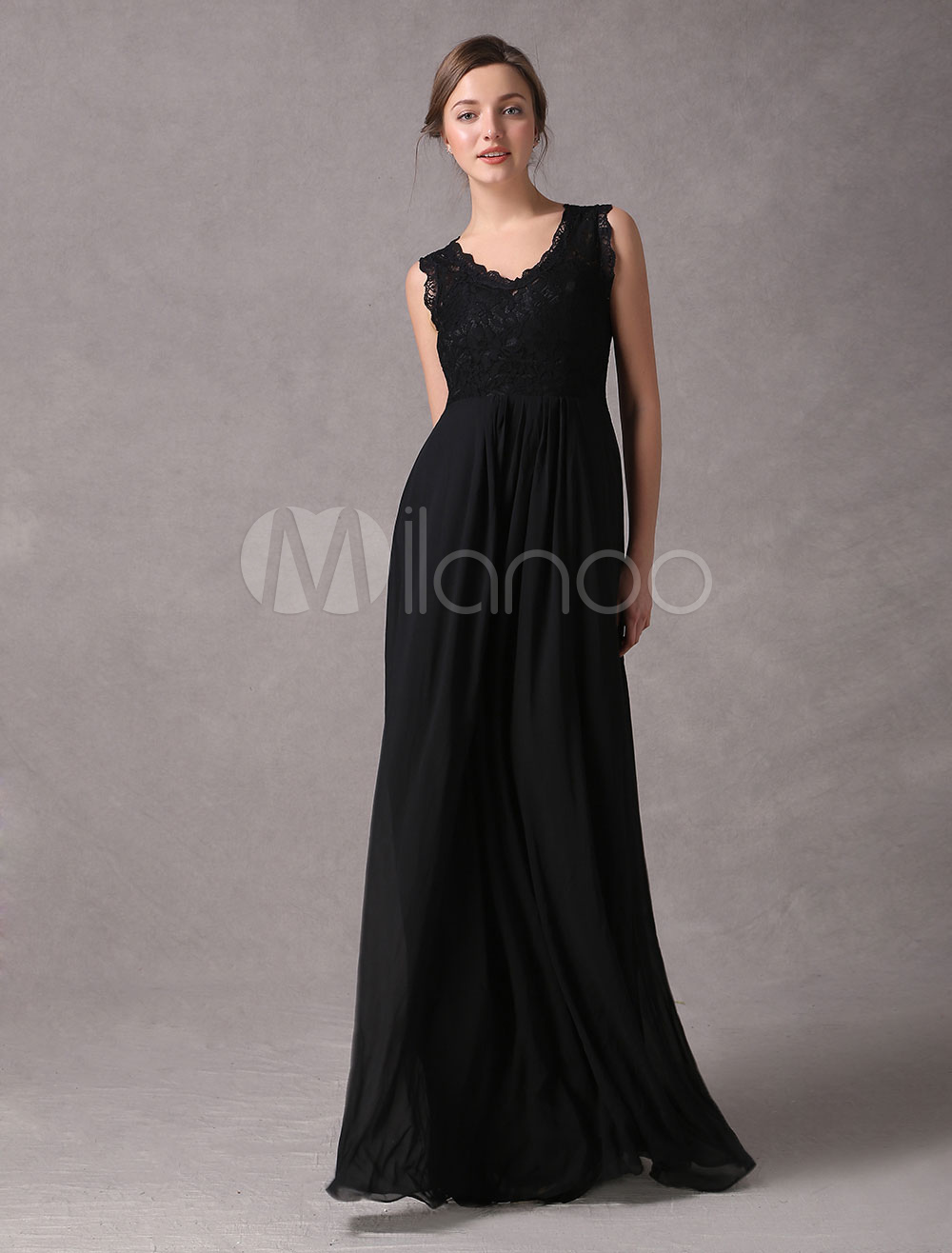 Simple V Neck Chiffon Black Long Prom Dress, Black Evening Dresses main image 0