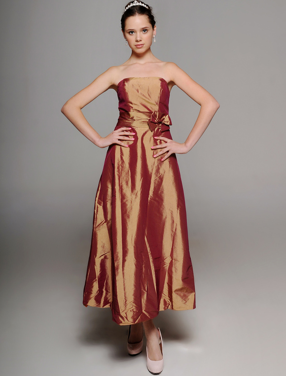 Strapless Bow Taffeta Bridesmaid Dress