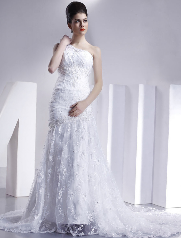 white one shoulder satin dress