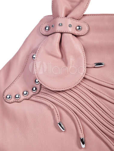 Lovely Pink PU 50*15*30cm Stud Tote Handbag For Ladies - Milanoo.com