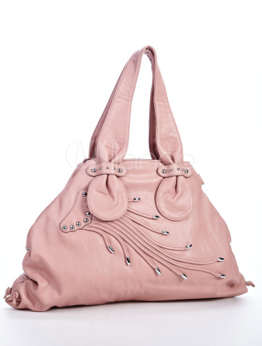 Lovely Pink PU 50*15*30cm Stud Tote Handbag For Ladies - Milanoo.com