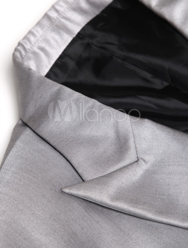 Silver Front Button V-Neck Long Sleeves Cotton Blend Men's Suit ...