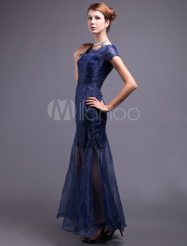 Royal Blue Lace Short Sleeve Ladies Special Occasion Dress - Milanoo.com