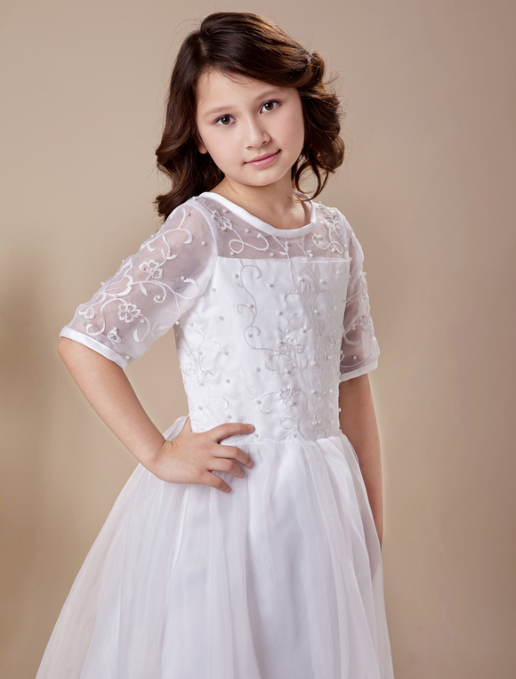 white embroidered floor length  communion dresses milanoocom