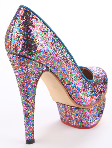 Glitter Rhinestone Sequined Cloth Woman's High Heels - Milanoo.com