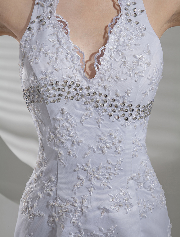 MAISSA white satin halter neck A-line wedding gown