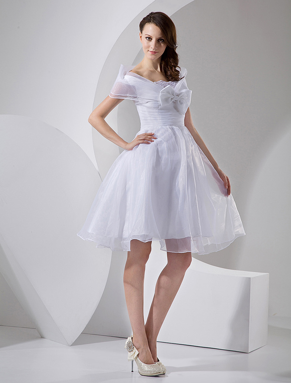 White Knee Length Taffeta Mini Wedding Dress - Milanoo.com