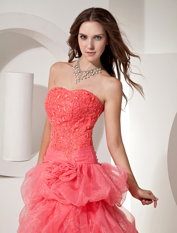 Watermelon Ball Gown Sweetheart Neck Quinceanera Dress - Milanoo.com
