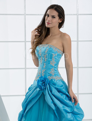 Ball Gown Blue Tulle Strapless Quinceanera Dress - Milanoo.com