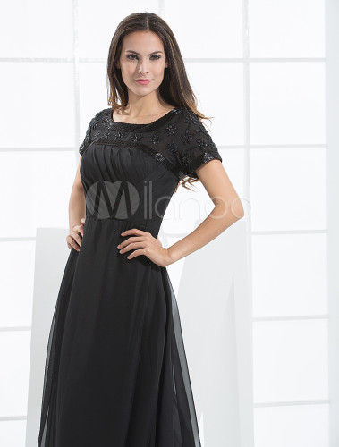 Black Floor Length Chiffon A-line Satin Evening Dress - Milanoo.com