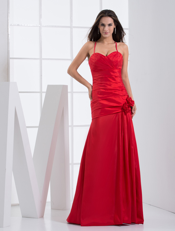 A-line Red Satin Floor Length Bridesmaid Dress - Milanoo.com
