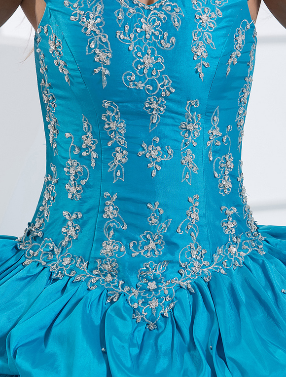 Ball Gown Quinceanera Dress Teal Taffeta Off The Shoulder Beading ...