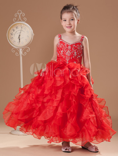 Vestido formal para niñas de tul rojo con escote de corazón - Milanoo.com