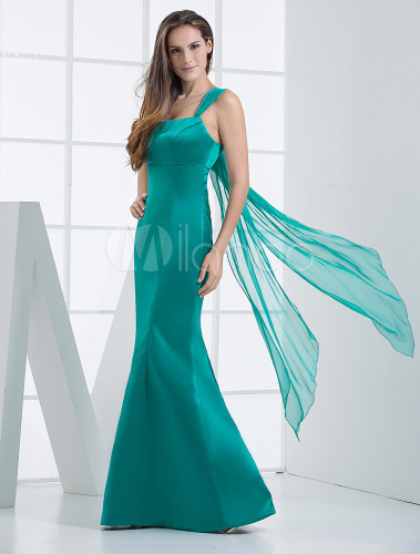 Mermaid Spaghetti Straps Hunter Green Satin Bridesmaid Dress - Milanoo.com