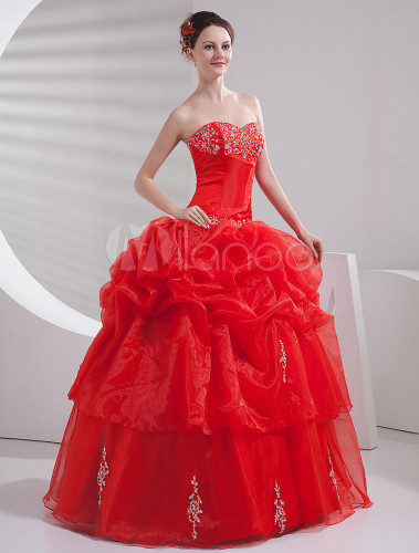 red sweetheart ball gown