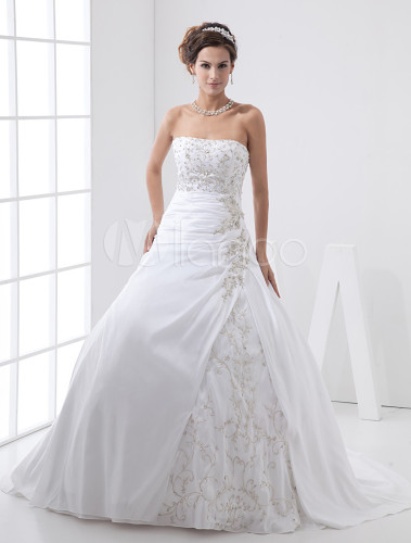 A-line Strapless Taffeta Lace Wedding Dress - Milanoo.com