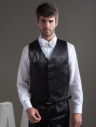 Traditional Black Worsted Groom Wedding Wear - Milanoo.com