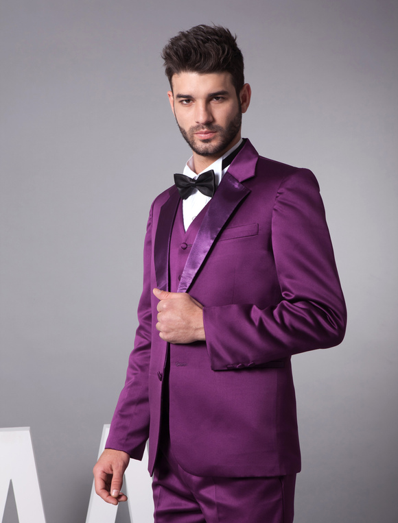 Well-fitting Purple Satin Single Breasted Button Tuxedo - Milanoo.com