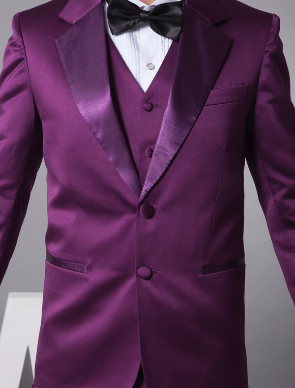 Well-fitting Purple Satin Single Breasted Button Tuxedo - Milanoo.com