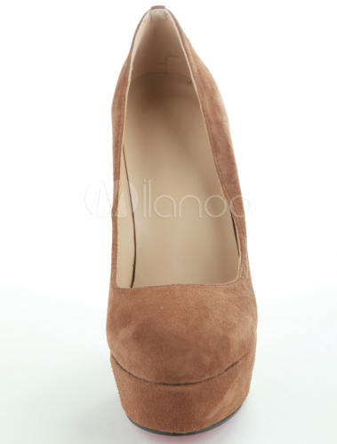 Camel Platform Chunky High Heel Leather Womens Shoes - Milanoo.com