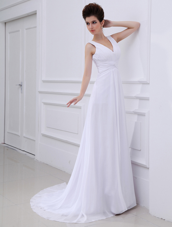 Elegant Sheath V-Neck Empire Waist Chiffon Wedding Dress For Bride ...