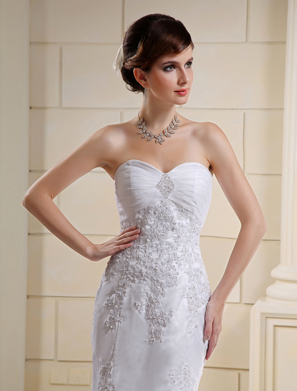 White Train Mermaid Strapless Wedding Dress for Women - Milanoo.com