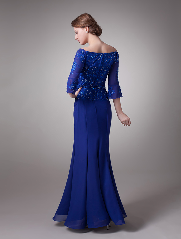 Royal Blue Off-The-Shoulder Chiffon Mother Of Bride And Groom Dress ...